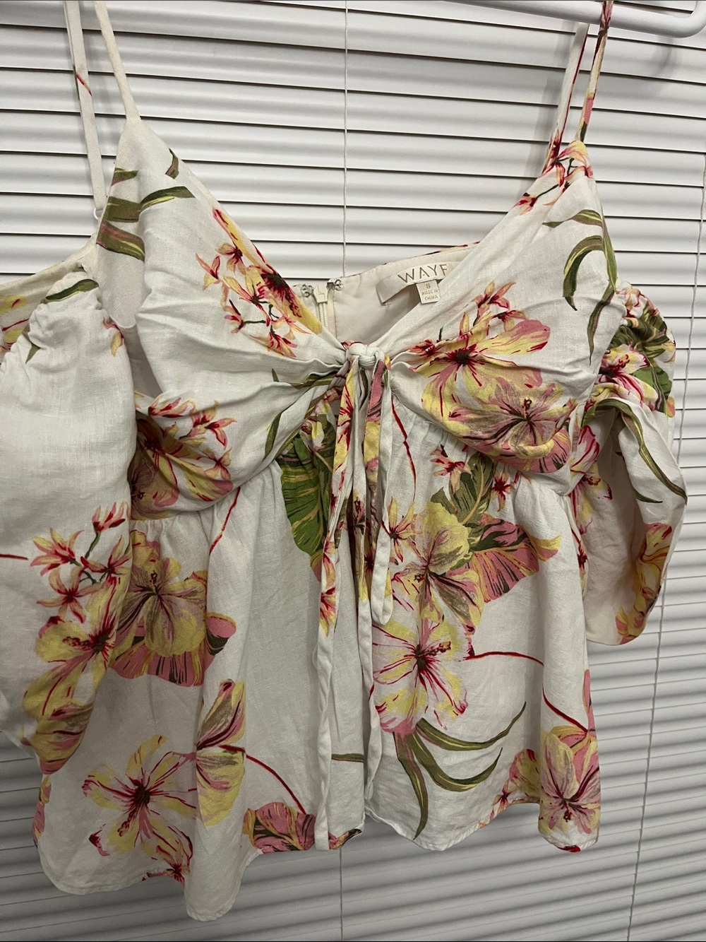 Wayf White Floral Tie-Front Cold Shoulder Cami